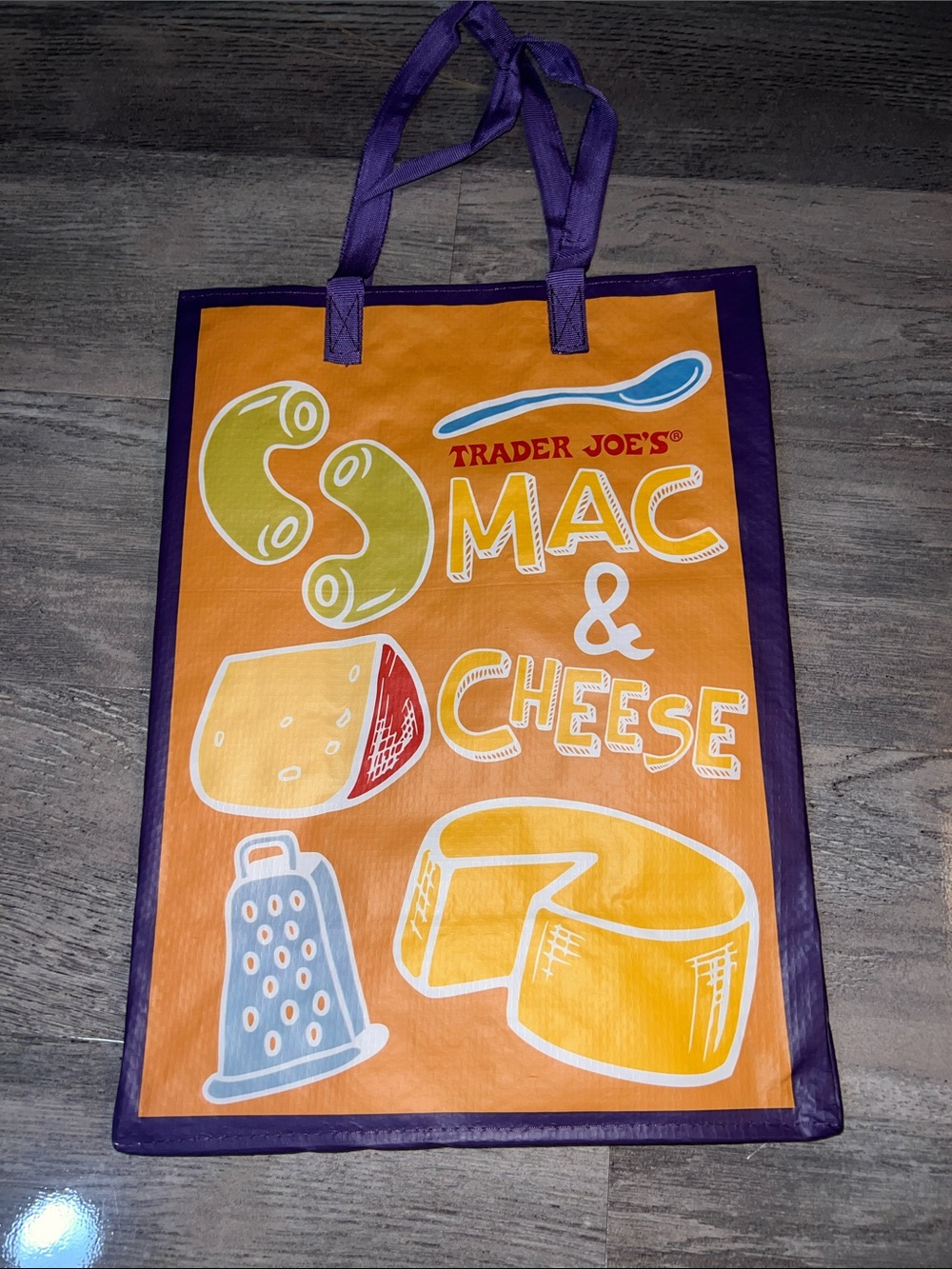 Trader Joe's Mac & Cheese Reusable Tote - Orange & Purple